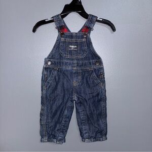 OshKosh B'gosh Classic Blue Overalls Lined Red Checkered Accents Infants 6m